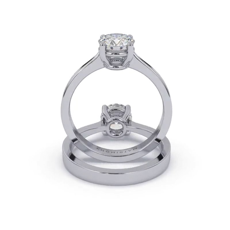Matrimony Elegante Anillo de Compromiso Solitario a 4 Unas con Diamante Redondo
