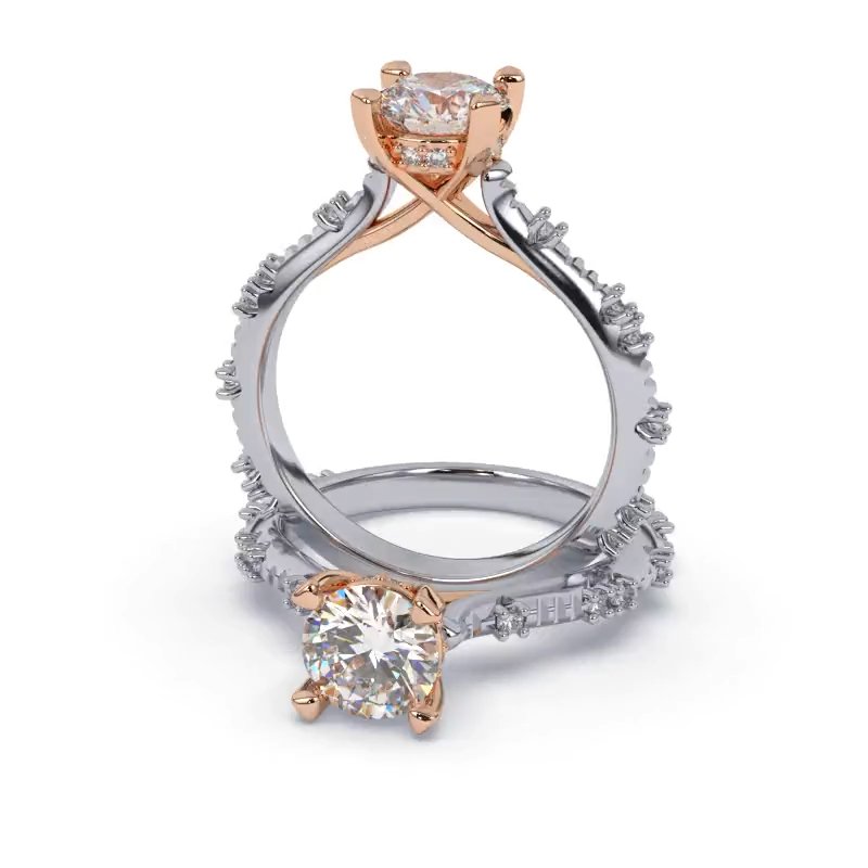 Matrimony Anillo de Compromiso con Piedras Laterales y Diamante Redondo